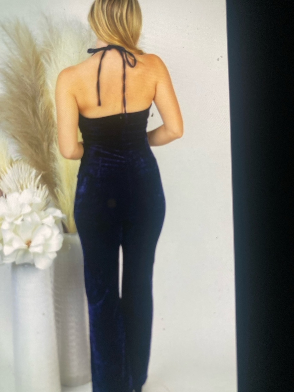 Velvet Halter Jumpsuit in Deep Navy size XL - Picture 3 of 5